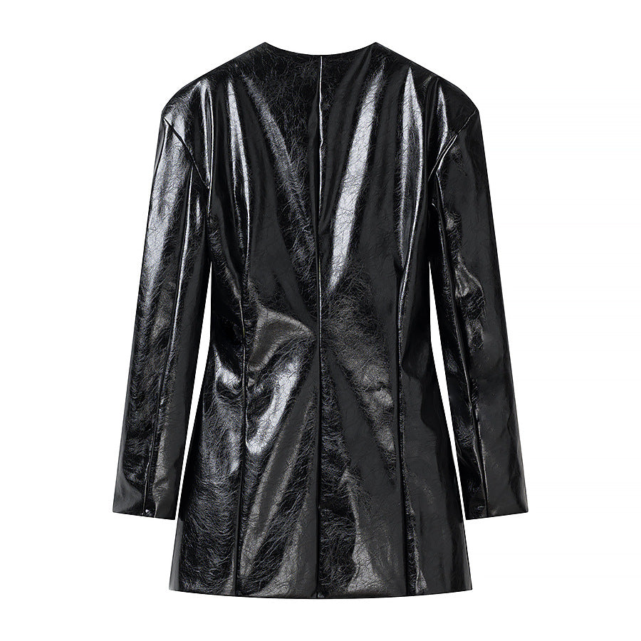 Damen Kurzer Lacklederimitat-Rock mit gerader Silhouette und Mittelnaht Drune