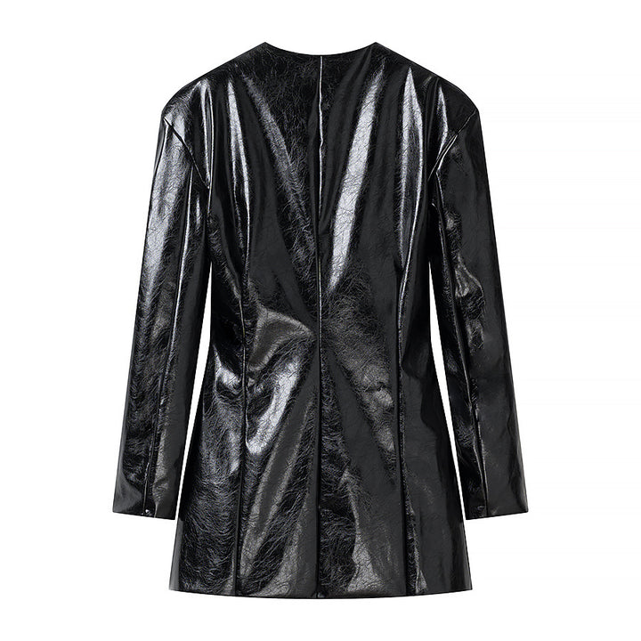 Damen Kurzer Lacklederimitat-Rock mit gerader Silhouette und Mittelnaht Drune