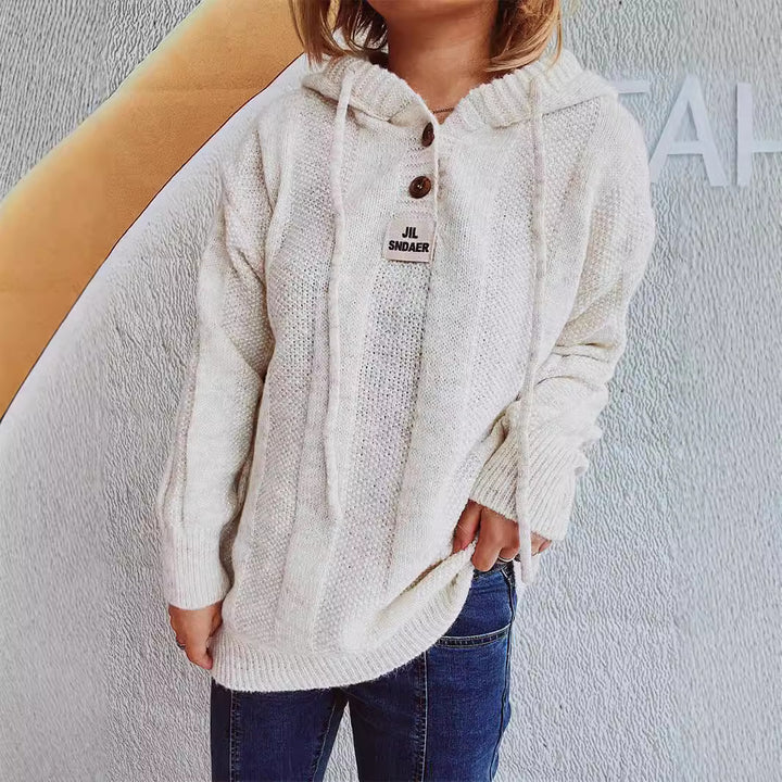 Damen lässiger Hoodie mit Knopfleiste und gemütlichem Strickdesign Drune