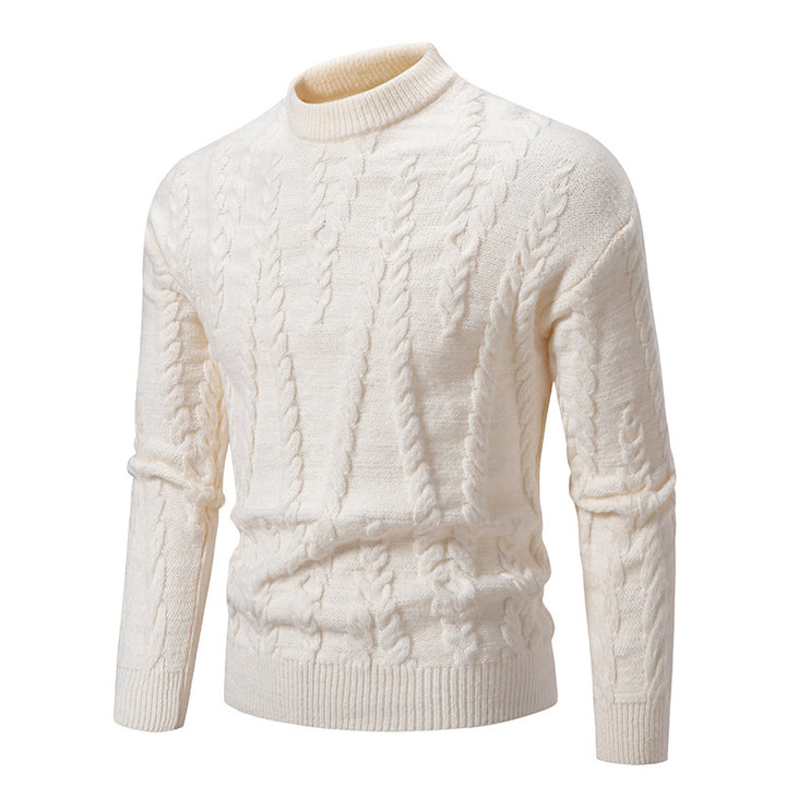 Herren Strickpullover mit klassischem Zopfdesign und hohem Kragen Drune
