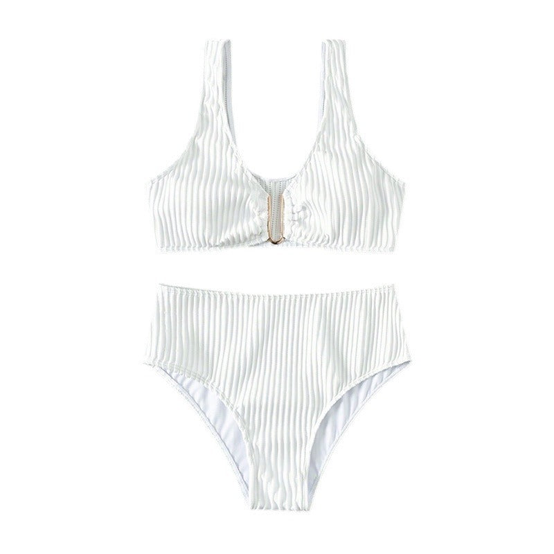 Damen Hochgeschnittener Bikini mit elegantem Rippendesign und moderner Schnalle Drune