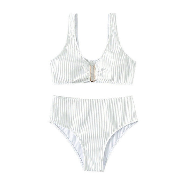 Damen Hochgeschnittener Bikini mit elegantem Rippendesign und moderner Schnalle Drune