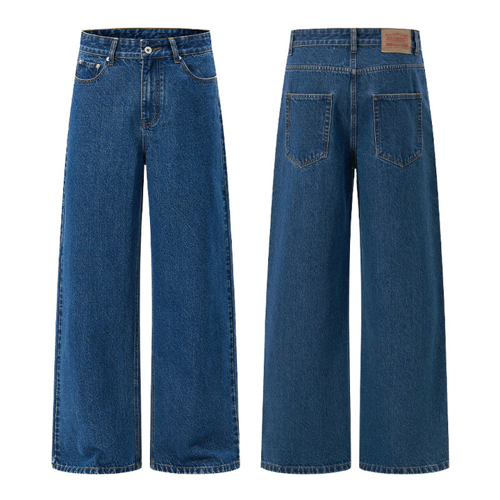 Herren Extraweite hochgeschnittene Denimhose mit ultralangem Saum und geradem Bein Drune