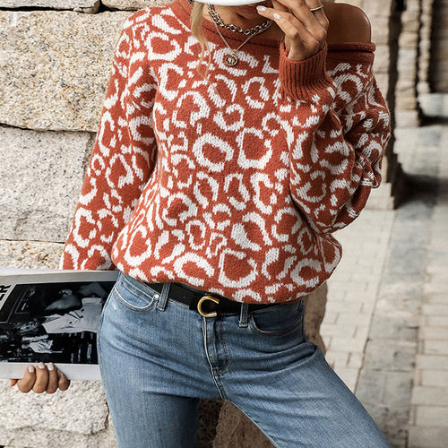 Damen Oversize-Feinstrickpullover mit Off-Shoulder und Animal-Jacquard Drune