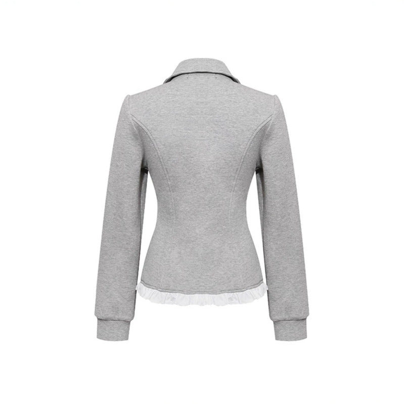 Damen Taillierte Sweatjacke im Peplum‑Stil mit Doppelreihe und Volantbesatz Drune