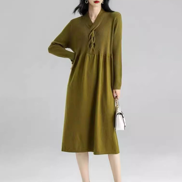 Damen Kleid mit langem Arm und moderne Wickeloptik Drune