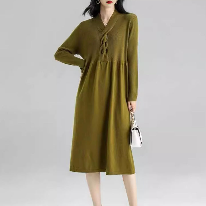 Damen Kleid mit langem Arm und moderne Wickeloptik Drune