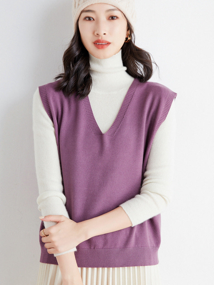 Damen Oversize V-Ausschnitt Feinstrickweste mit Rippenbund Drune