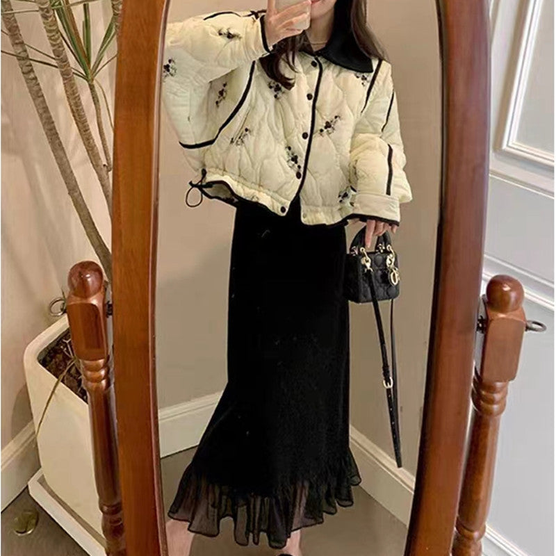 Damen modischer Cardigan mit Knöpfen und Rüschensaum Drune