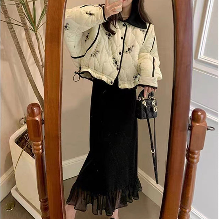 Damen modischer Cardigan mit Knöpfen und Rüschensaum Drune
