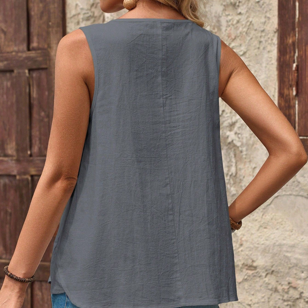 Damen ärmelloses Blusenshirt mit Knopfdetails Drune