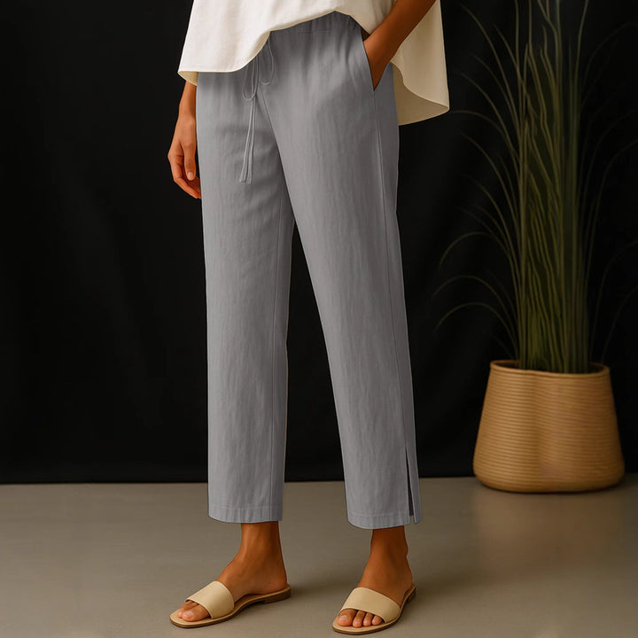 Damen Casual-Chino Leinenoptik Culotte mit elastischem Tunnelzugbund und Eingrifftaschen Drune