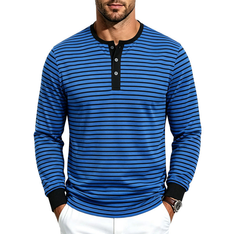 Herren Gestreiftes Langarm-Henleyshirt aus Baumwollmix Drune