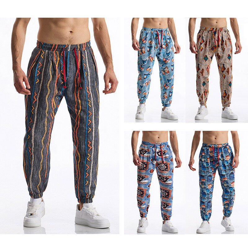 Herren Gemusterte Jogginghose im tapered Schnitt mit elastischem Bund und Tunnelzug Drune