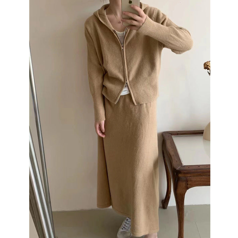Damen bequeme Strickjacke mit Kapuze und eleganten Details Drune