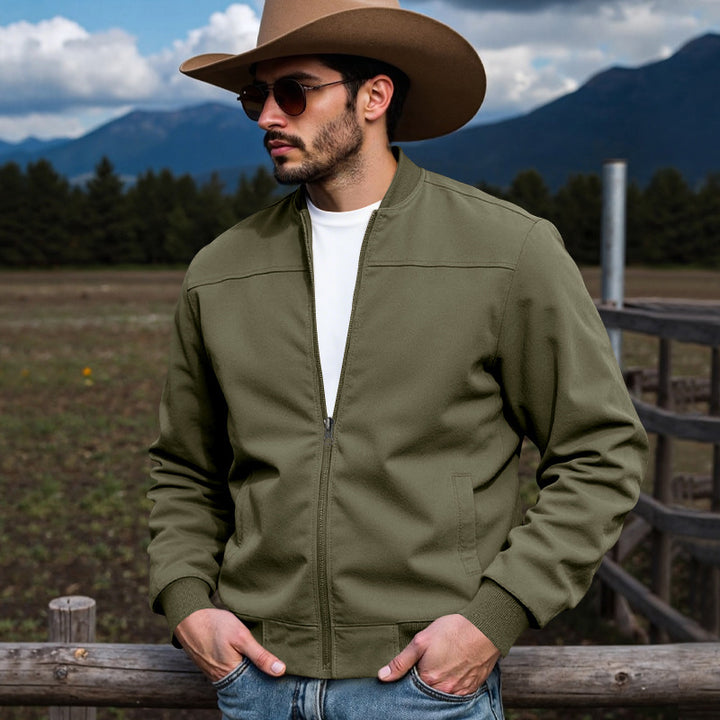 Herren nan Veloursleder-Optik Bomberjacke mit Stehkragen Rippbündchen und seitlichen Eingrifftaschen Drune