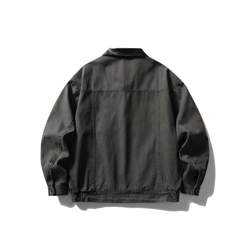 Unisex Kastenförmige Overshirt‑Jacke aus Baumwoll‑Canvas mit Cordkragen, Druckknopfleiste und elastischem Saum Drune