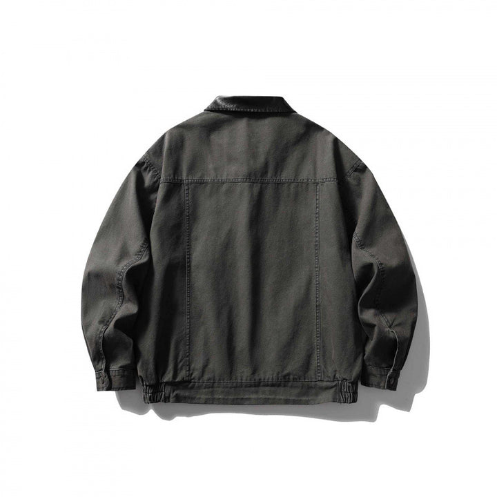 Unisex Kastenförmige Overshirt‑Jacke aus Baumwoll‑Canvas mit Cordkragen, Druckknopfleiste und elastischem Saum Drune