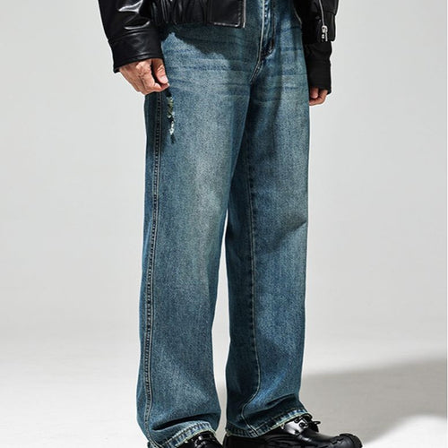 Herren Baggy Jeans im Vintage-Look mit distressed Effekten und hohem Bund Drune
