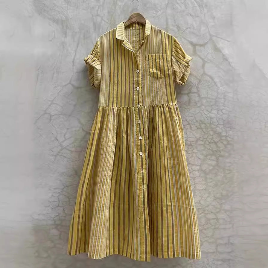Damen Langes Hemdblusenkleid mit Streifen und Taschen Drune