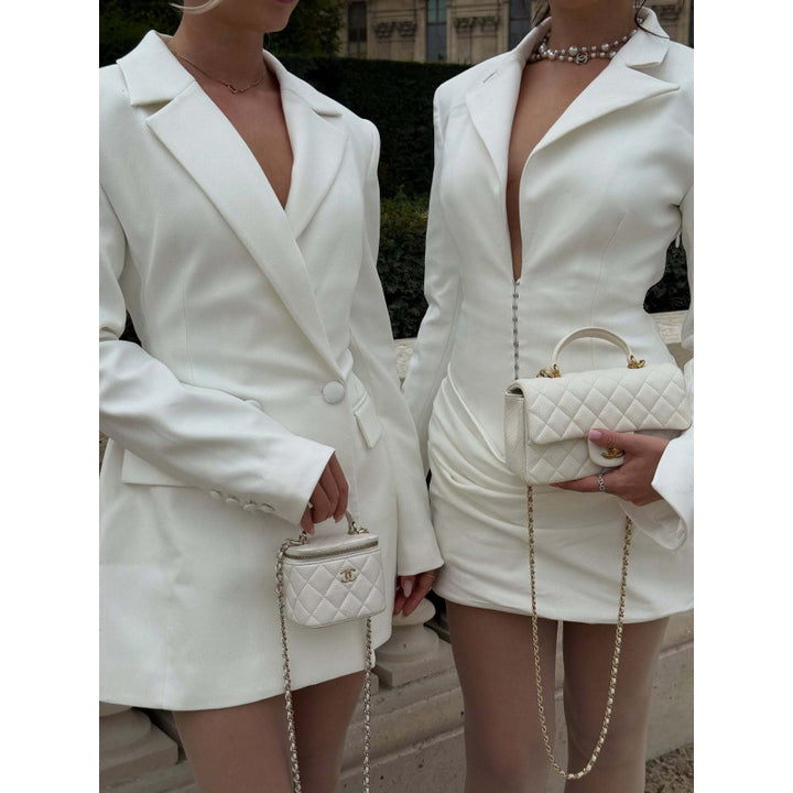 Damen Doppelreihiges Blazer-Kleid mit taillierter Silhouette und strukturierten Schultern Drune