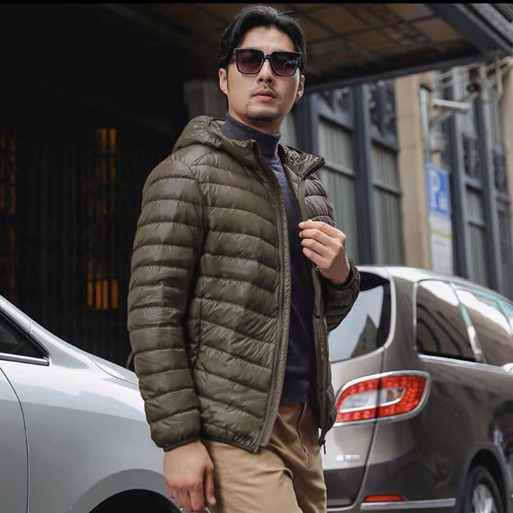 Herren Ultraleichte gesteppte Kapuzenjacke mit windabweisender Hülle und Kompaktpackfunktion Drune