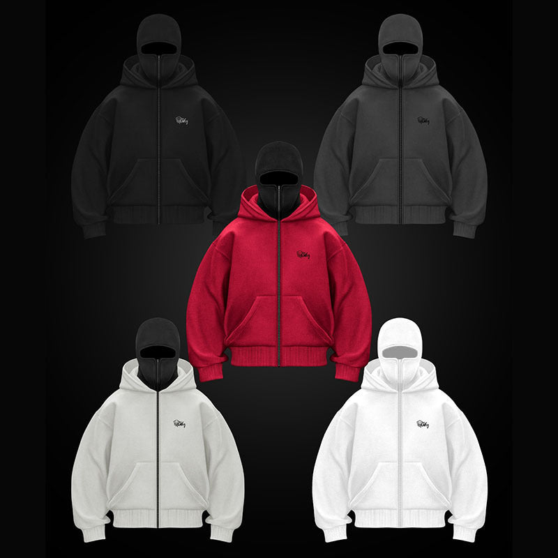 Unisex Kapuzen-Sweatjacke mit vollem Reißverschluss und enganliegender Kapuze Drune