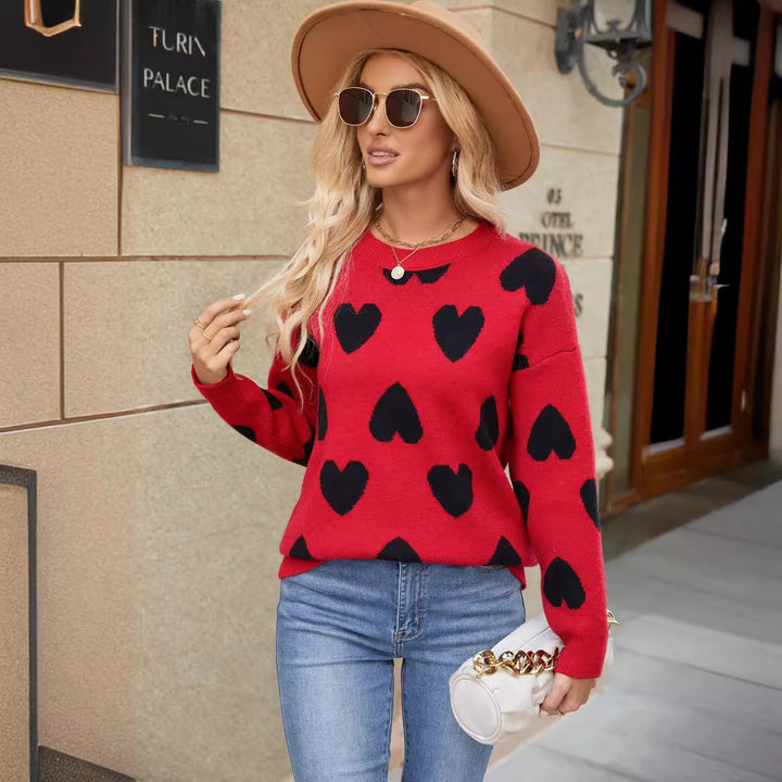 Damen lässiger Pullover mit Herzmotiv und weitem Schnitt Drune