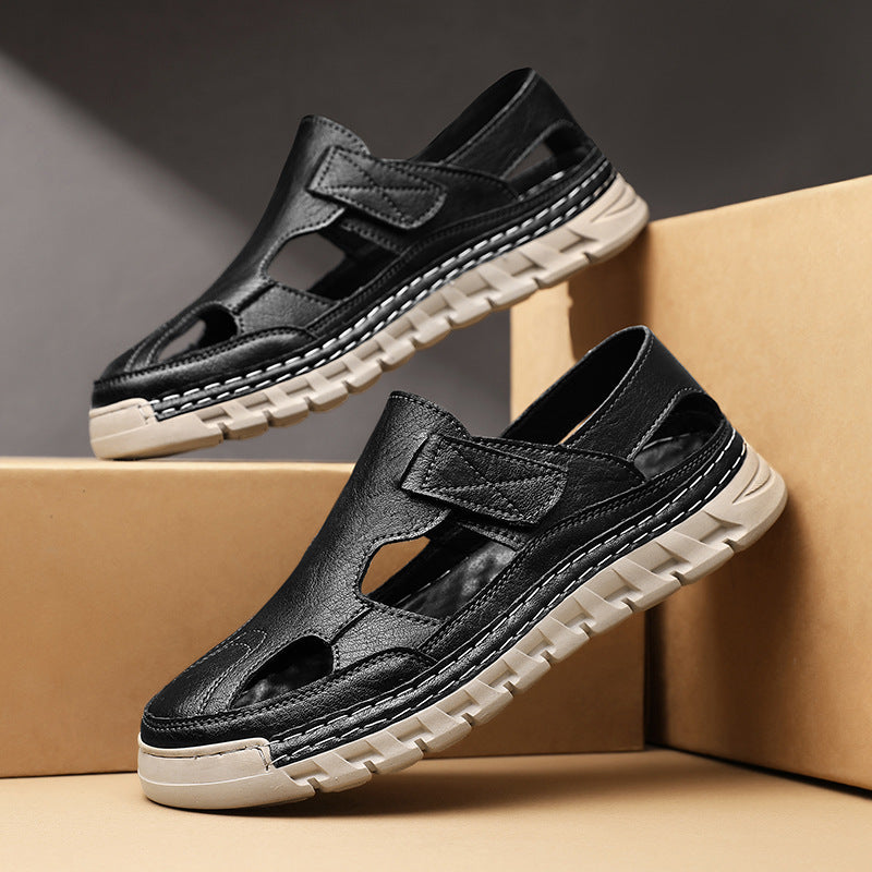 Damen Luftige Ledersandalen mit verstellbarem Klettverschluss Drune