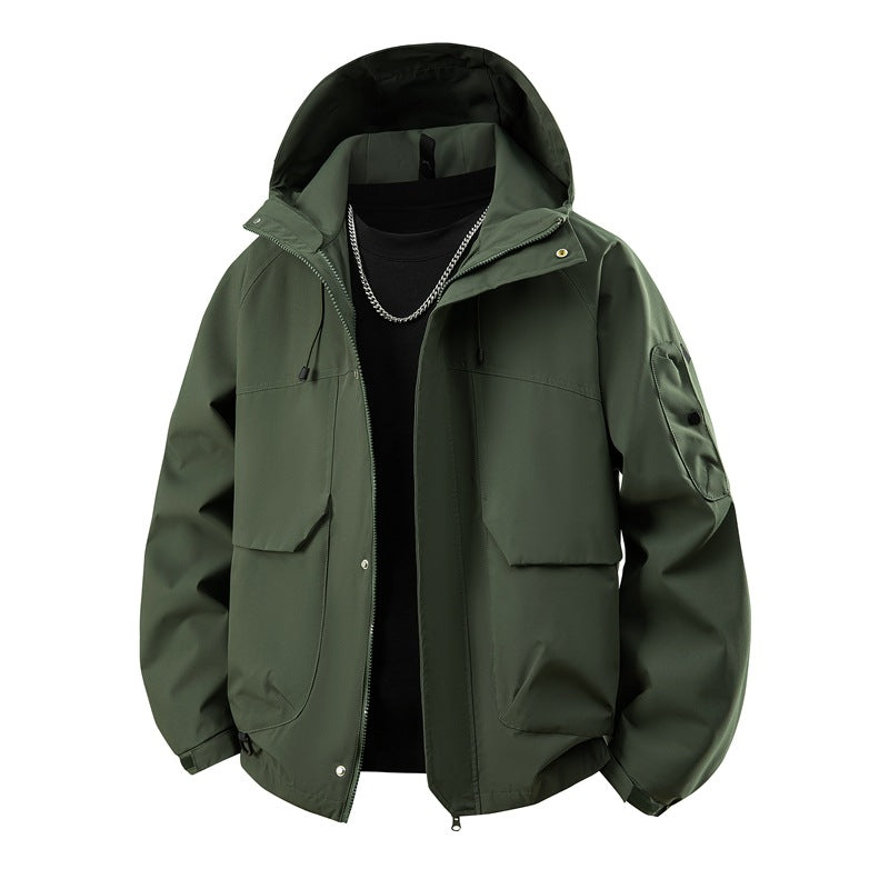 Herren wasserdichter Kapuzen-Outdoorblouson mit winddichter Membran, verstellbarem Saum und multifunktionalen Taschen Drune