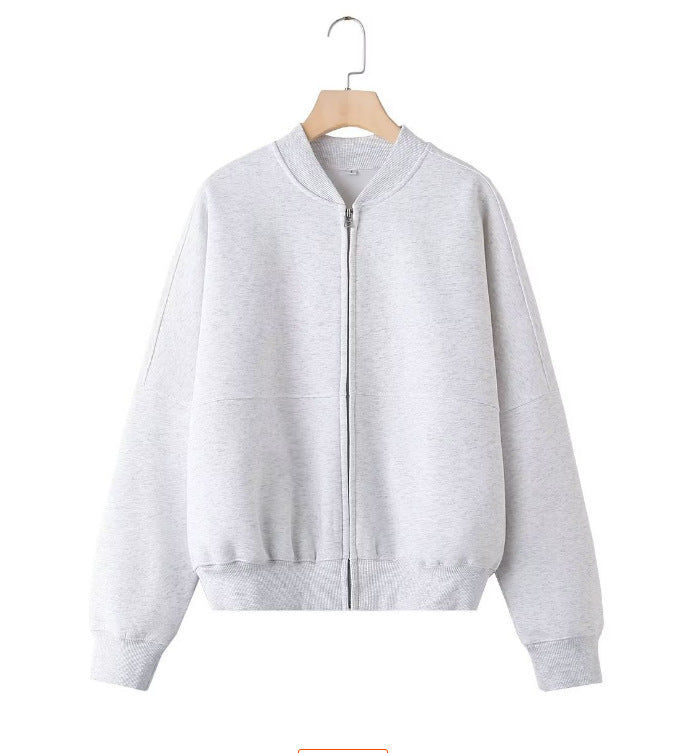 Damen 300+ minimalistische Oversize‑Bomberjacke mit durchgehendem Reißverschluss und gerippten Bündchen Drune