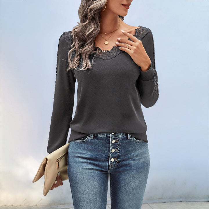 Damen Elegantes Strickoberteil mit Spitzenakzenten Drune