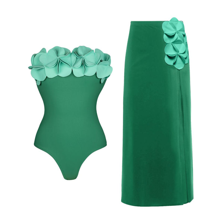 Damen Schwimmanzug mit floralem Oberteil und eleganter Maxi-Rock Drune