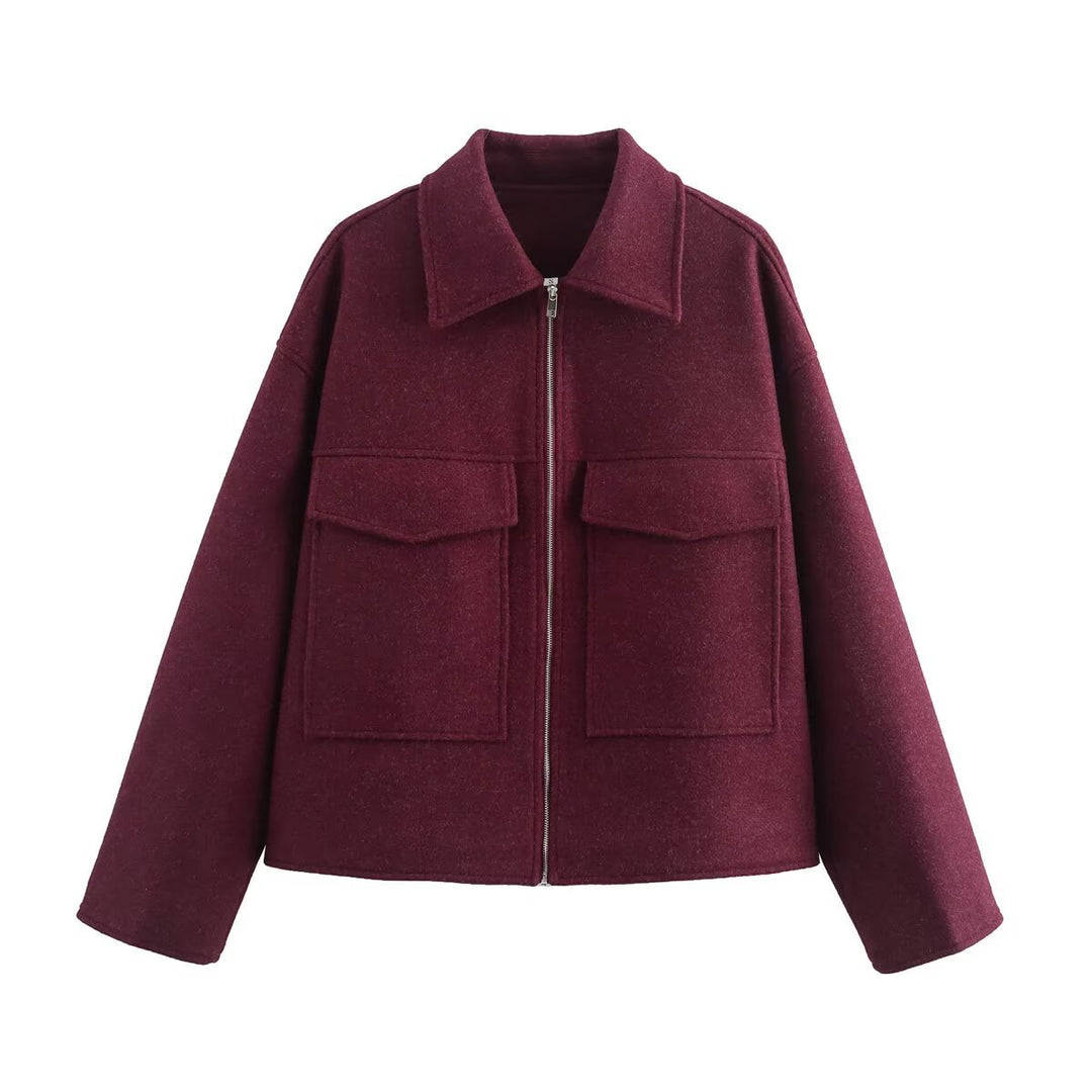 Damen Cropped-Hemdjacke aus Bouclé mit Boxy-Schnitt und Fronttaschen Drune