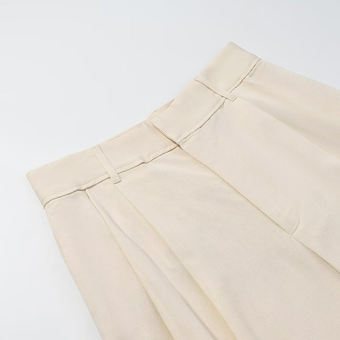 Damen Hochtaillierte Palazzohose mit Bundfalten und weitem Bein Drune