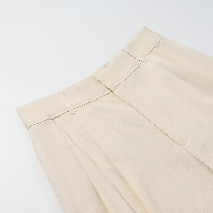 Damen Hochtaillierte Palazzohose mit Bundfalten und weitem Bein Drune