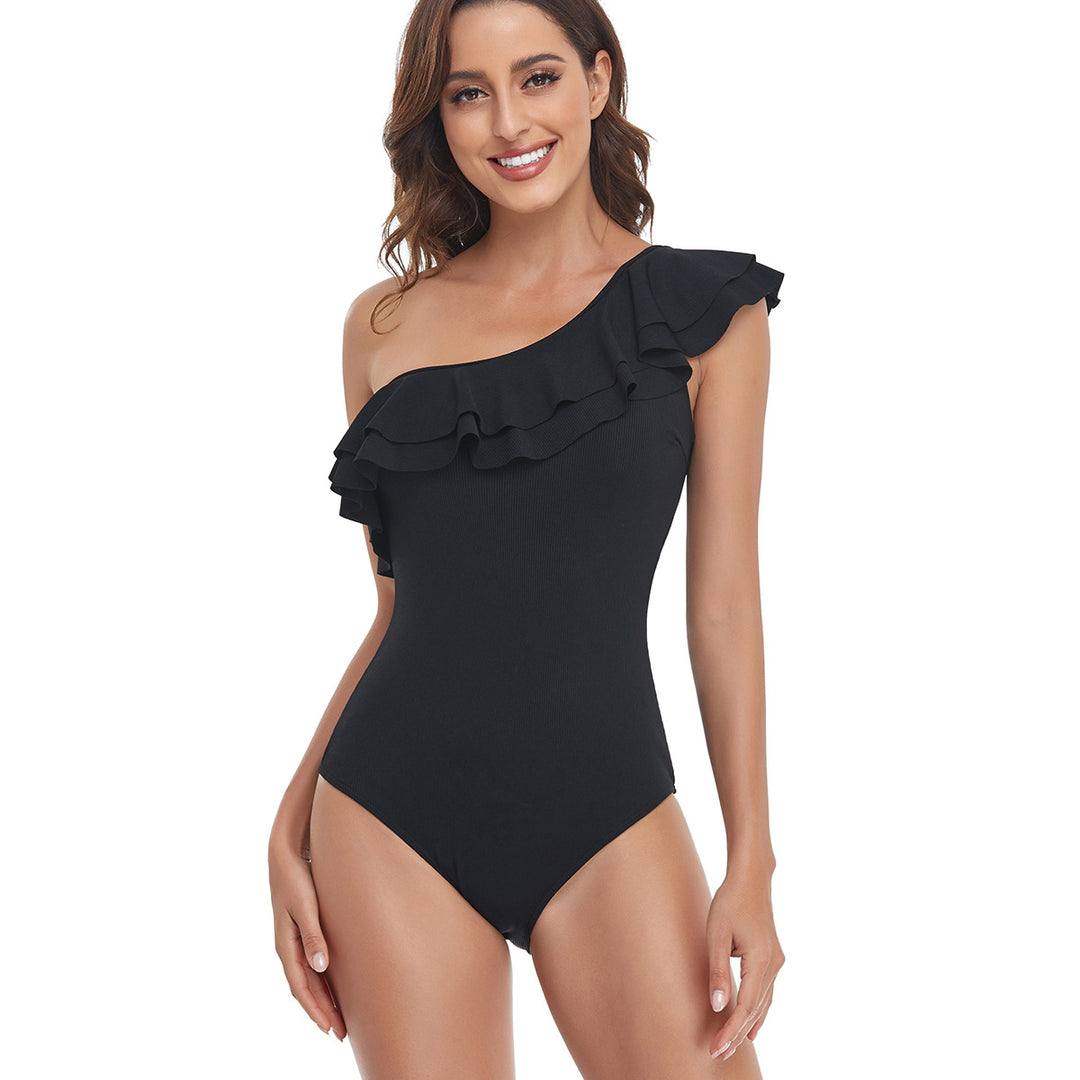 Damen Einteiliger Badeanzug mit asymmetrischem Rüschendesign Drune