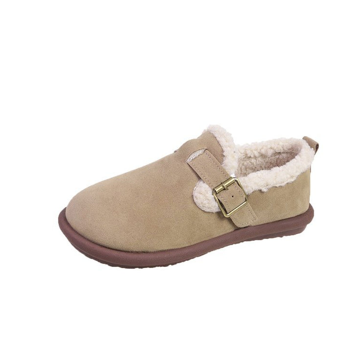 Damen Gefütterte Wildleder‑Optik Hausschuhe-Mules mit Teddyfutter und verstellbarem Riemen Drune