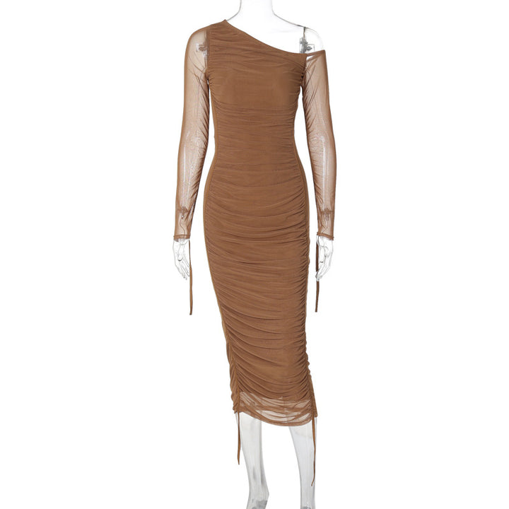 Damen figurbetontes Kleid mit asymmetrischem Ausschnitt und raffinierten Raffungselementen Drune