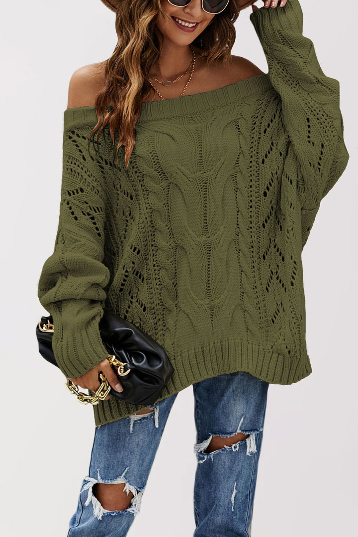 Damen Grobstrick-Pullover mit offener Schulterpartie und Lochmuster Drune