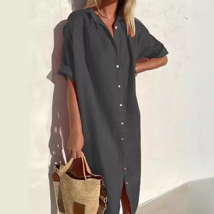 Damen Hemdblusenkleid mit kurzem Arm und schmeichelnder Silhouette Drune