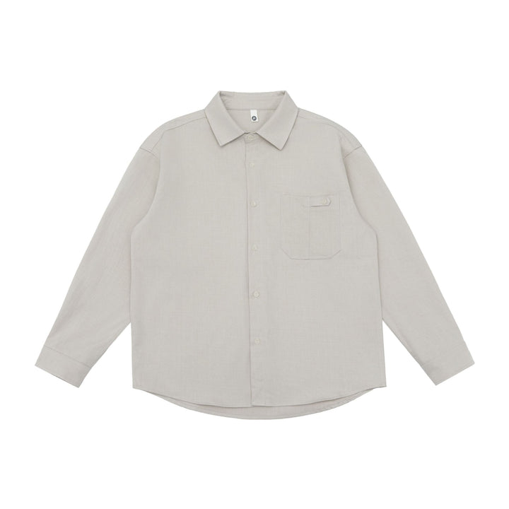 Unisex Oversize Hemdjacke im minimalistischen Workwear Stil mit gerundetem Saum und Brustpattentasche Drune