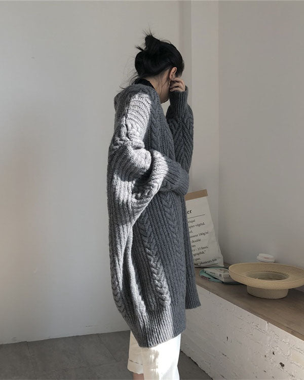 Drune Retro einfach verdickt lose verdrehte lange Strickjacke
