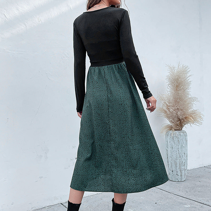 Damen Midikleid mit tailliertem Rippenstrick-Oberteil, V‑Ausschnitt und weitem Rock Drune