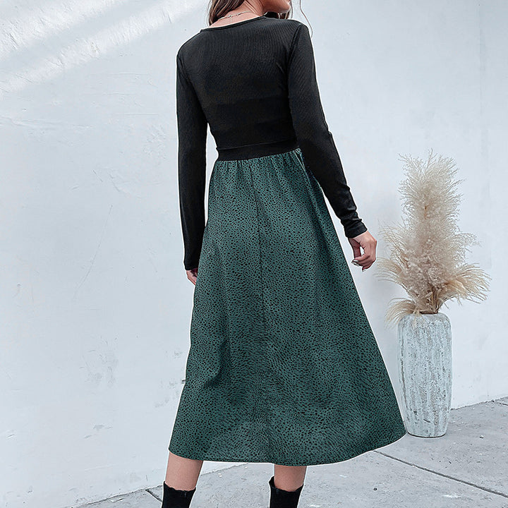 Damen Midikleid mit tailliertem Rippenstrick-Oberteil, V‑Ausschnitt und weitem Rock Drune