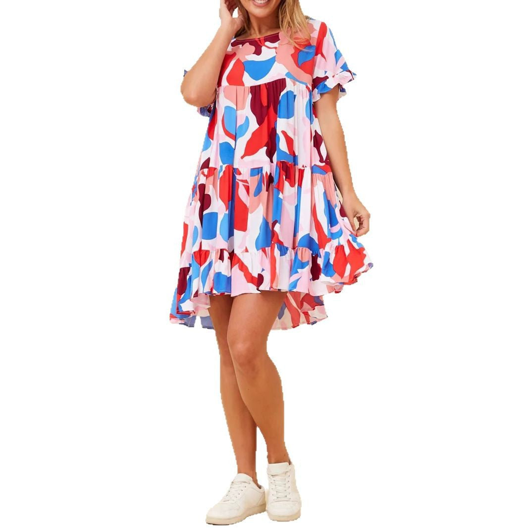 Damen verspieltes Sommerkleid mit Rüschen und asymmetrischem Saum Drune