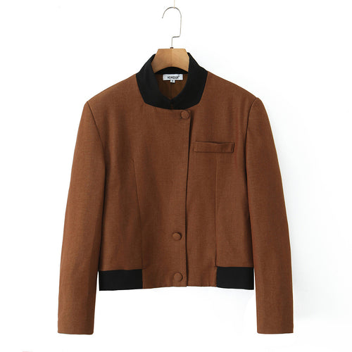 Damen modische Kurzjacke mit elegante Knopfleiste und kontrastierendem Kragen Drune