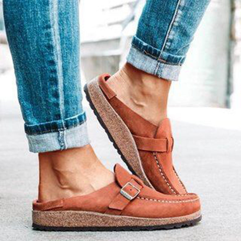 Damen Mokassin-Mule mit verstellbarer Schnalle und Kork-Plateau Drune