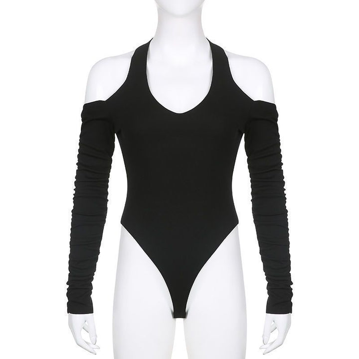 Damen Körperbetonter Langarm-Bodysuit mit tiefem V-Ausschnitt und raffinierten Rüschendetails Drune