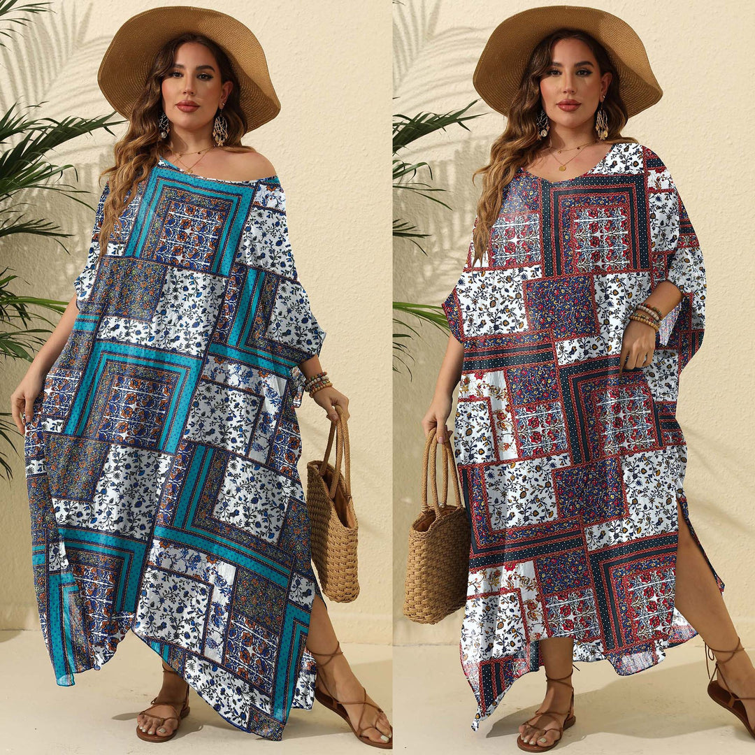 Damen luftiges Maxikleid mit farbenfrohem Patchwork-Design Drune